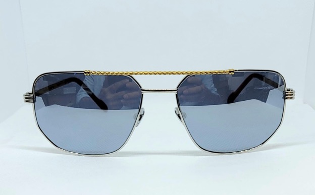 1280 silver with gold bar blue lense- front